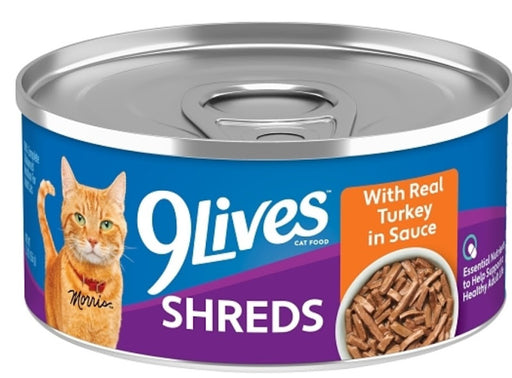 9Lives Turkey Wet Cat Food in a 5.5 oz pull-tab can with turkey flavor label