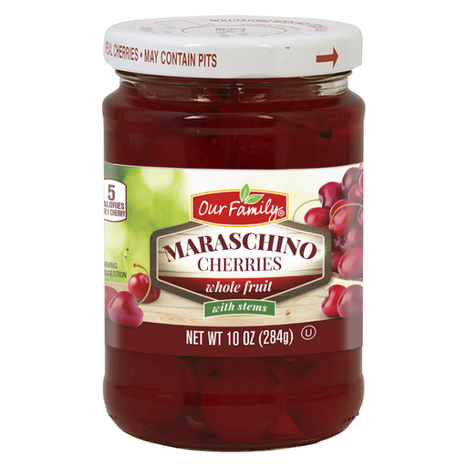 Maraschino Cherries with Stems 10 oz glass jar front packaging