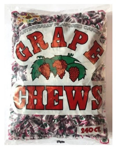 Albert's Grape Fruit Chews 21.1 oz bag with 240 individually wrapped purple grape-flavored candy chews