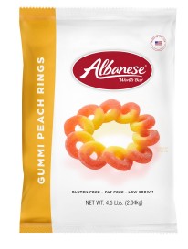 Albanese Gummi Peach Rings 4.5 lb bag of soft sugary peach-flavored gummy ring candy