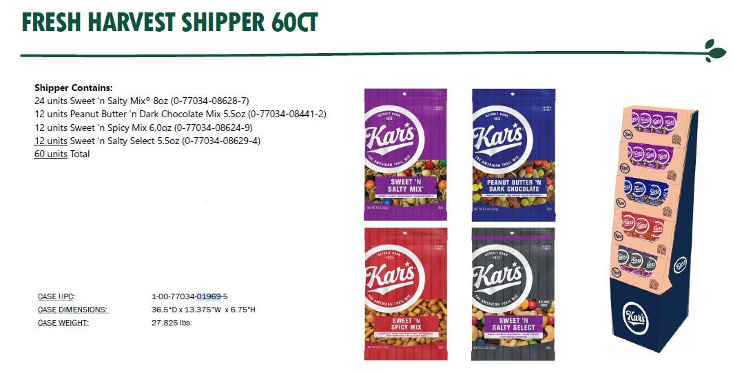 Kars Nut Display Shipper Harvest Peg Bags Floor 1969 oz 60ct