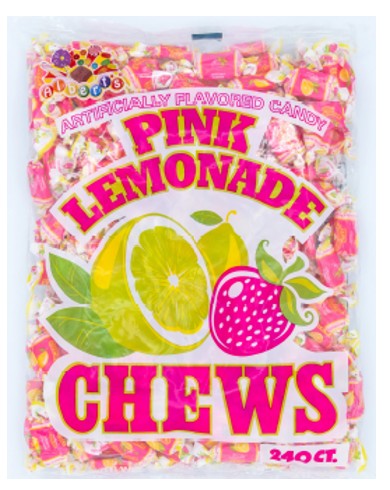 Albert's Fruit Chews Pink Lemonade 21.1 oz bag with 240 individually wrapped chewy candy pieces