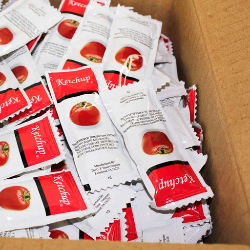 Sauer single-serve ketchup packets 9 grams each, 200-count box for foodservice and condiment stations