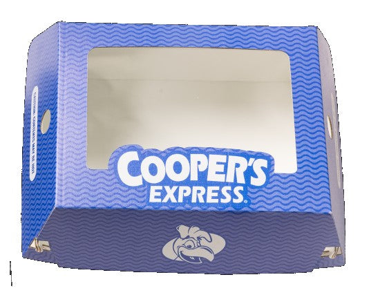 Cooper's clamshell snack box 6.5x5.25x3 hinged lid food packaging for convenience stores and food service