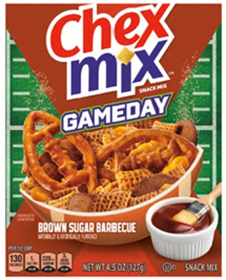 Chex Mix Game Day Bold & Smoky BBQ Snack Mix 4.5 oz bag with smoky barbecue-seasoned Chex pieces and pretzels