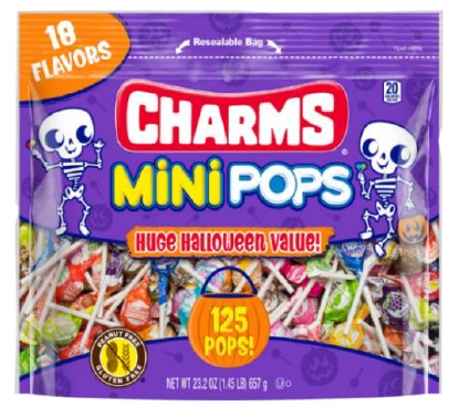Charms Mini Pops assorted fruit flavored lollipops, 125ct bag with colorful individually wrapped mini pops