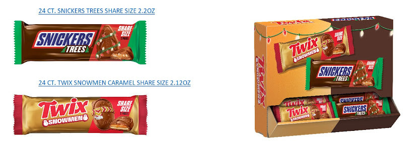 Mars Mixed King Size Chocolate Candy Christmas Gravity Feed display, 48ct holiday assortment of king size Mars chocolate bars