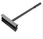 Black commercial squeegee with 8-inch rubber head and 20-inch handle, janitorial cleaning tool