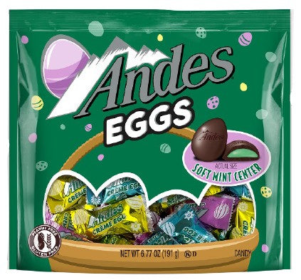 Andes Chocolate Easter Eggs 6.77 oz package with 8 individually wrapped mint chocolate egg-shaped candies
