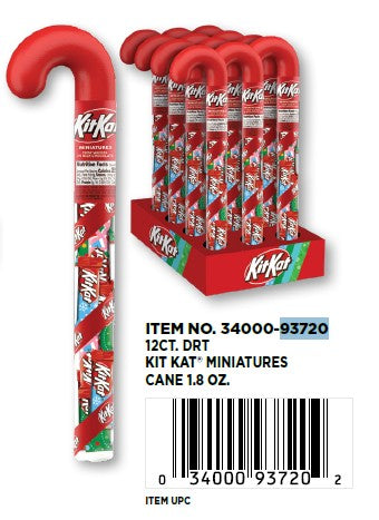 Kit Kat Miniatures Milk Chocolate Wafer Candy Cane 1.8 oz festive plastic cane filled with bite-sized Kit Kat bars