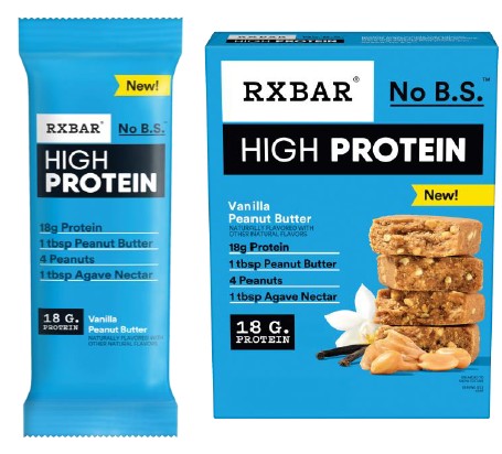 RXBAR High Protein Vanilla Peanut Butter Bar 2.1 oz wrapper showing clean ingredient label