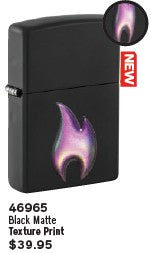 Zippo Black Matte Flame Design Lighter with bold flame graphic and sleek matte black finish