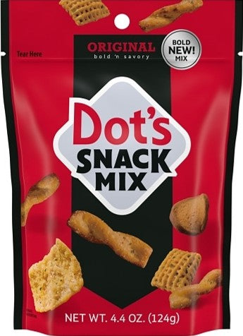 Dots Pretzels Snack Mix Original 4.4 oz bag with bold seasoning blend
