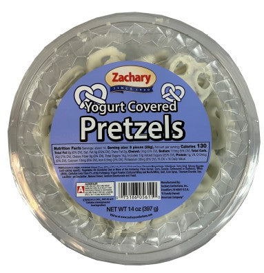 Zachary Yogurt Covered Pretzels 14 oz tub front packaging