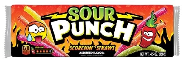 Sour Punch Scorchin' Hot/Spicy Flavored Straws 4.5 oz 12-Count Tray Wholesale Pack