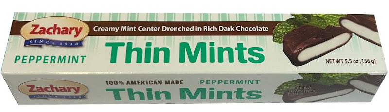 Zachary Thin Mints 5.5 oz bag — creamy mint center candy drenched in rich dark chocolate