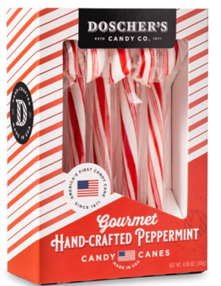 Doscher's handcrafted peppermint candy canes, 5ct, red and white striped with classic holiday design