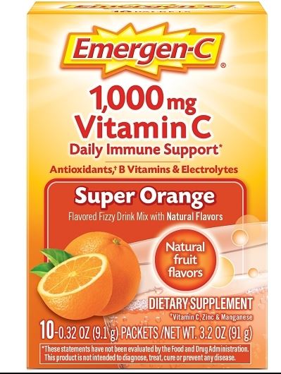 Emergen-C 1000mg Vitamin C Powder Orange flavor, 3-count single-serve packets for immune and energy support