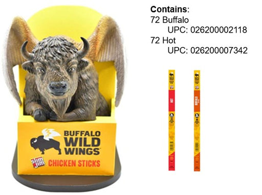 Slim Jim Giant Buffalo Wild Wings Mixed Flavor Snack Sticks counter display, 144 individually wrapped giant meat sticks