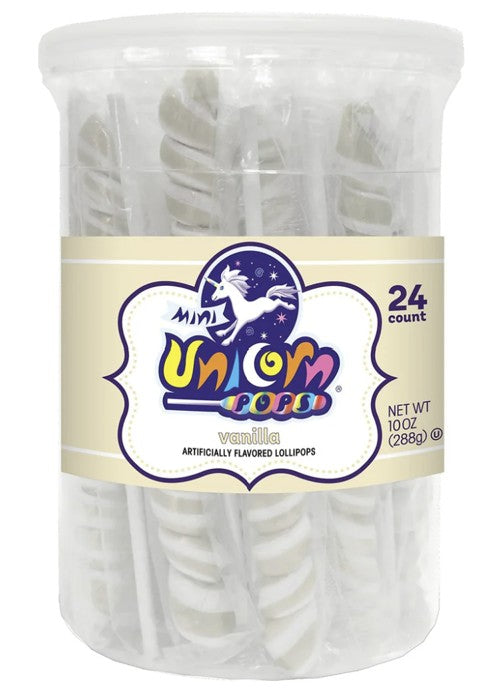 Mini Unicorn Colors White Vanilla Candy 10 oz tub with unicorn-themed packaging and bite-sized vanilla candies