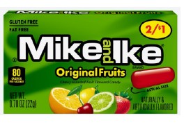 Mike and Ike Original Fruits Candy box with cherry, lime, lemon, orange, and strawberry chewy candies