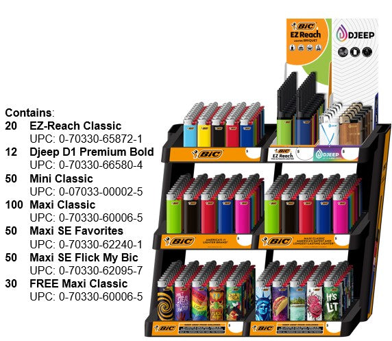 BIC Disposable Lighters 6-Tier Counter Display 282-count wholesale merchandising unit
