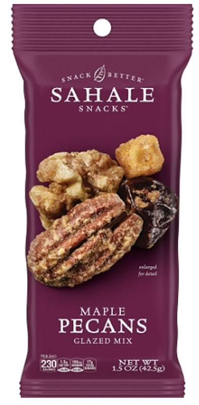 Sahale Snacks Maple Pecan Trail Mix 1.5 oz peg bag with glazed pecans and maple flavoring