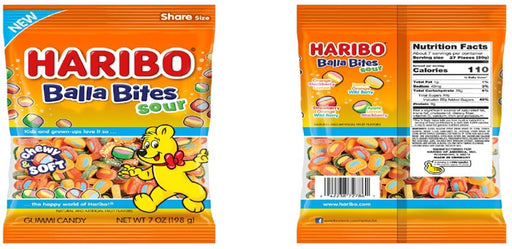 Haribo Sour Balla Bites 7 oz bag of sour-coated chewy gummy candy bites