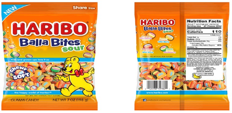 Haribo Sour Balla Bites 7 oz bag of sour-coated chewy gummy candy bites