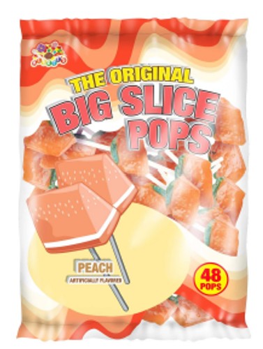 Big Slice Pops Peach Lollipops, orange and red fruit-flavored lollipops, 48ct bag
