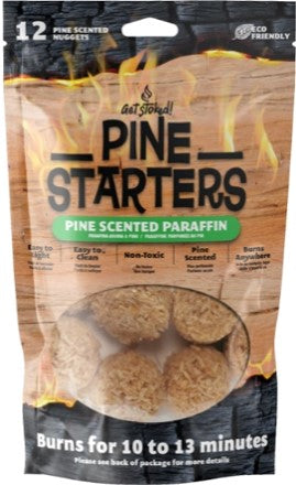 Get Stoked Pine Scented Paraffin Fire Starters 6ct box for fireplaces, wood stoves, and campfires