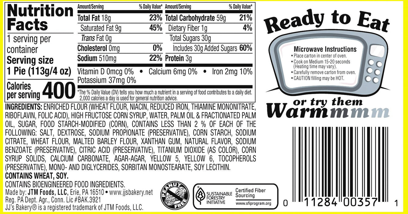 JJ's Bakery Lightly Glazed Snack Pies 4oz (Lemon)