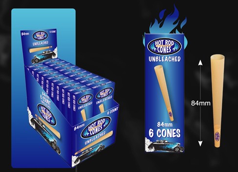Hot Rod Unbleached 84mm Pre-Shaped Cone Rolling Papers, 6 cones per pack