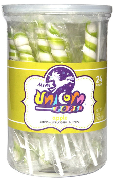 Mini Unicorn Colors Bright Green Apple Candy 10 oz tub with colorful unicorn-themed candy pieces