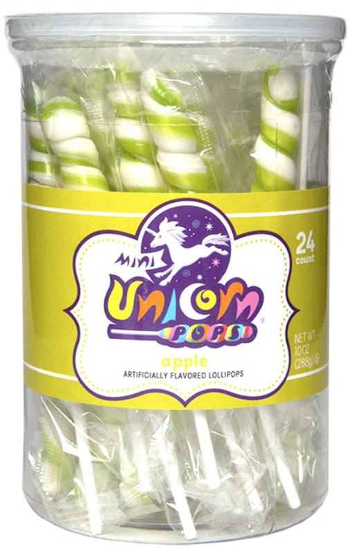 Mini Unicorn Colors Bright Green Apple Candy 10 oz tub with colorful unicorn-themed candy pieces