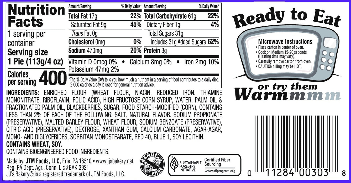 JJ's Bakery Lightly Glazed Snack Pies 4oz (Blackberry)