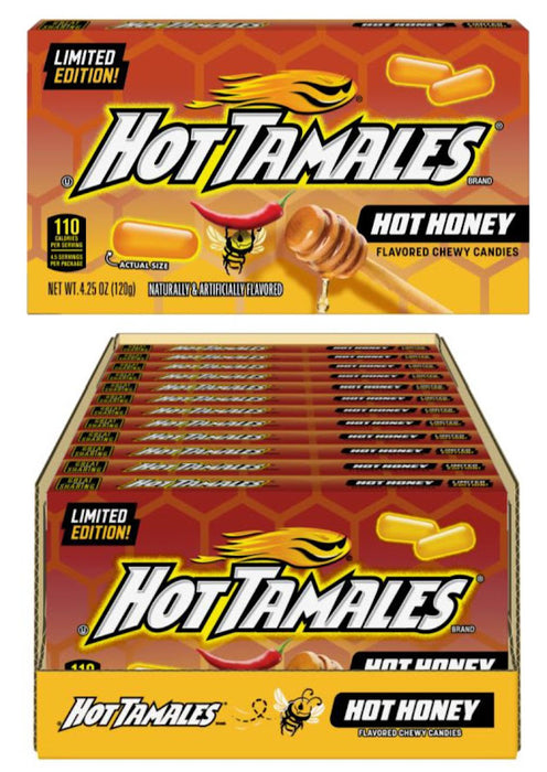 Hot Tamales Hot Honey Theater Box 4.25 oz chewy candy with sweet honey and spicy cinnamon flavor