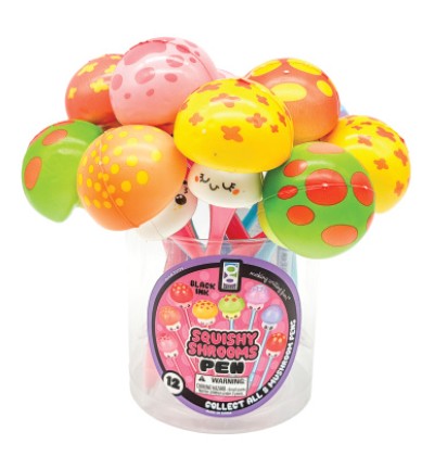 Geddes Squishy Shrooms Pen with soft squeezable mushroom topper, novelty writing pen for kids and school supplies, 12ct