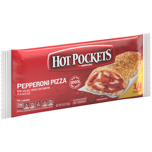 Hot Pockets Pepperoni Pizza Sandwich 4 oz frozen sandwich box front packaging