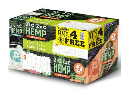 Zig Zag Hemp Wraps 2/ 99 B4G1Free Counter Display 125ct