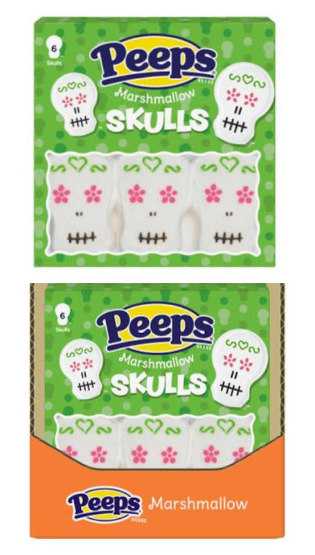 Peeps Skulls Halloween Marshmallow Candy, 3 oz package with 6 skull-shaped marshmallow treats
