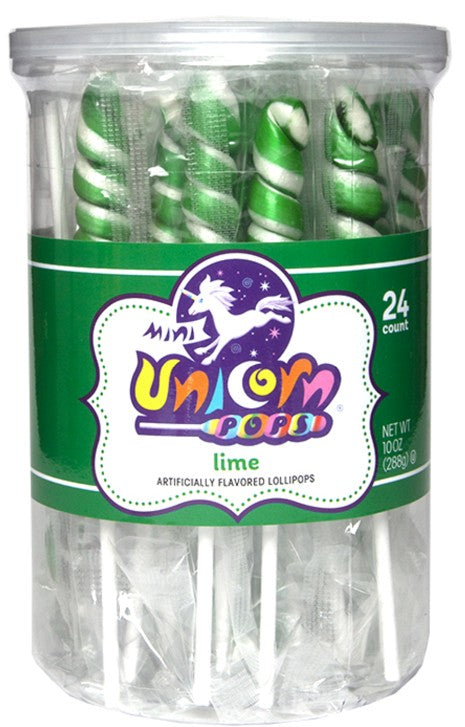 Mini Unicorn Colors Green Lime Candy 10 oz tub with colorful lime-flavored mini candies and playful unicorn-themed packaging