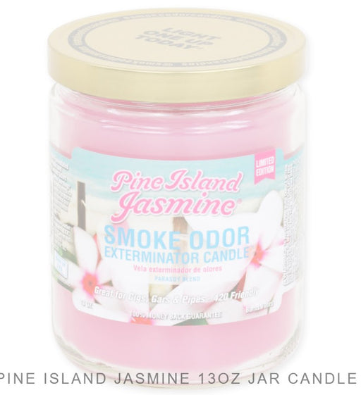 Pine Island Jasmine Scented Jar Candle with floral fragrance in classic glass jar, ideal for home décor