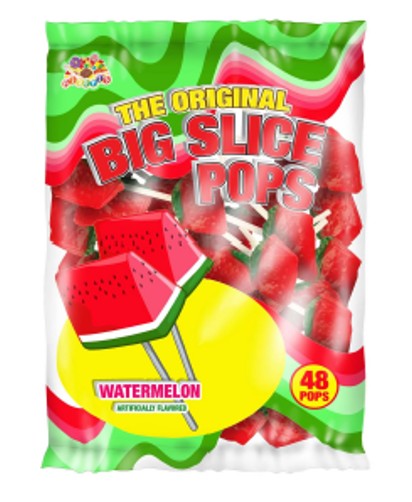 Albert's Big Slice Watermelon Pops pink and green lollipops individually wrapped, 0.32 oz each