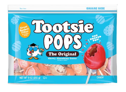 Tootsie Pop Egg Pops 9 oz bag with 21 assorted fruit-flavored egg-shaped lollipops with chewy Tootsie center