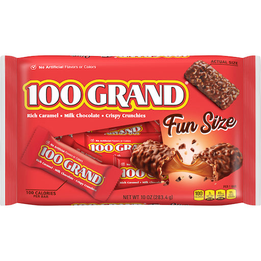 100 Grand Milk Chocolate Caramel Crispy Bars 10 oz bag with individually wrapped candy bars