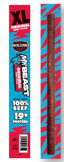 MrBeast Beef Stick 3 oz savory protein meat snack with bold MrBeast branded packaging