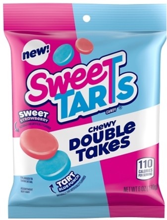 SweeTarts Double Takes Sour Candy 6 oz peg bag with dual-flavor sour and sweet candy pieces