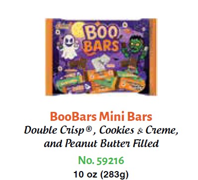 R.M. Palmer Boo Bars Halloween Chocolate Mix 10 oz laydown bag with assorted spooky-themed individually wrapped candy bars