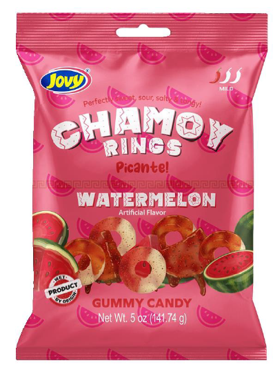 Jovy Chamoy Picante Spicy Gummy Watermelon Rings Peg Bags 5 oz 8ct